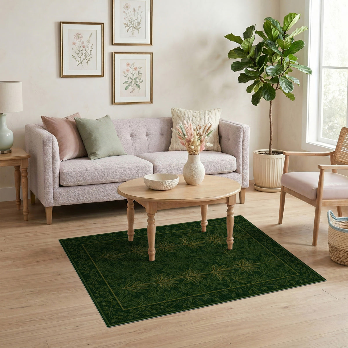 Green Vintage Botanical Area Rug