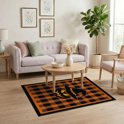 Orange Buffalo Check Pumpkin Witch Hat Area Rug