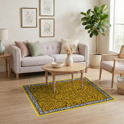 Bold Yellow Swirl Abstract Area Rug
