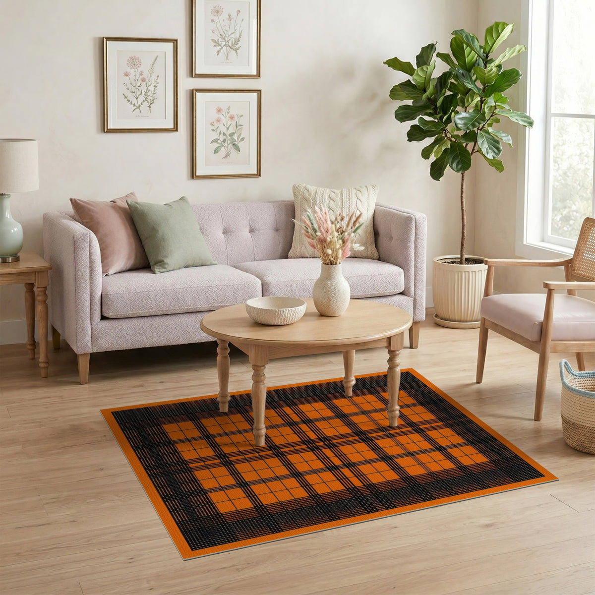 Geometric Modern Orange Plaid Geometric Area Rug