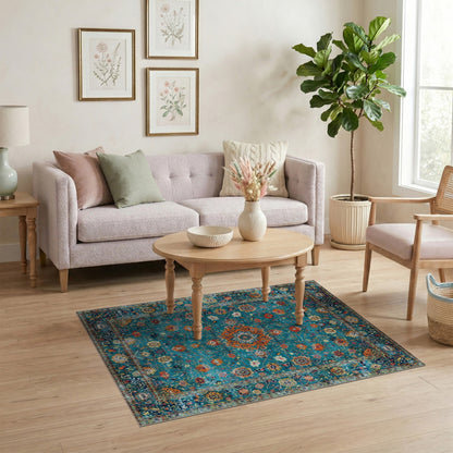 Traditional Persian Blue and Teal Floral Persian Area Rug