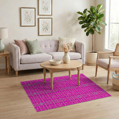 Vibrant Pink Geometric Grid Pink Area Rug