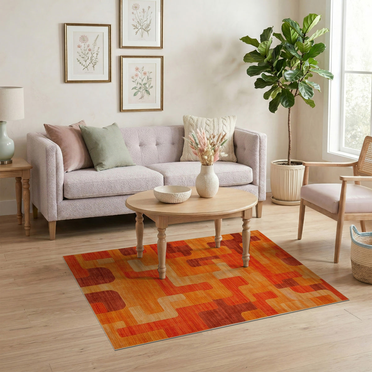 Orange Geometric Area Rug