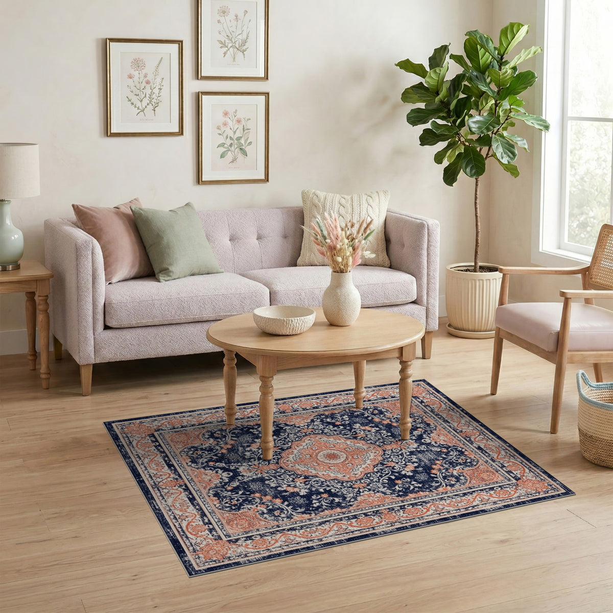 Navy Blue Distressed Persian Medallion Rug