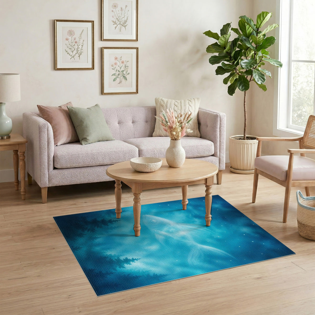 Mystical Fish Starry Night Blue Area Rug