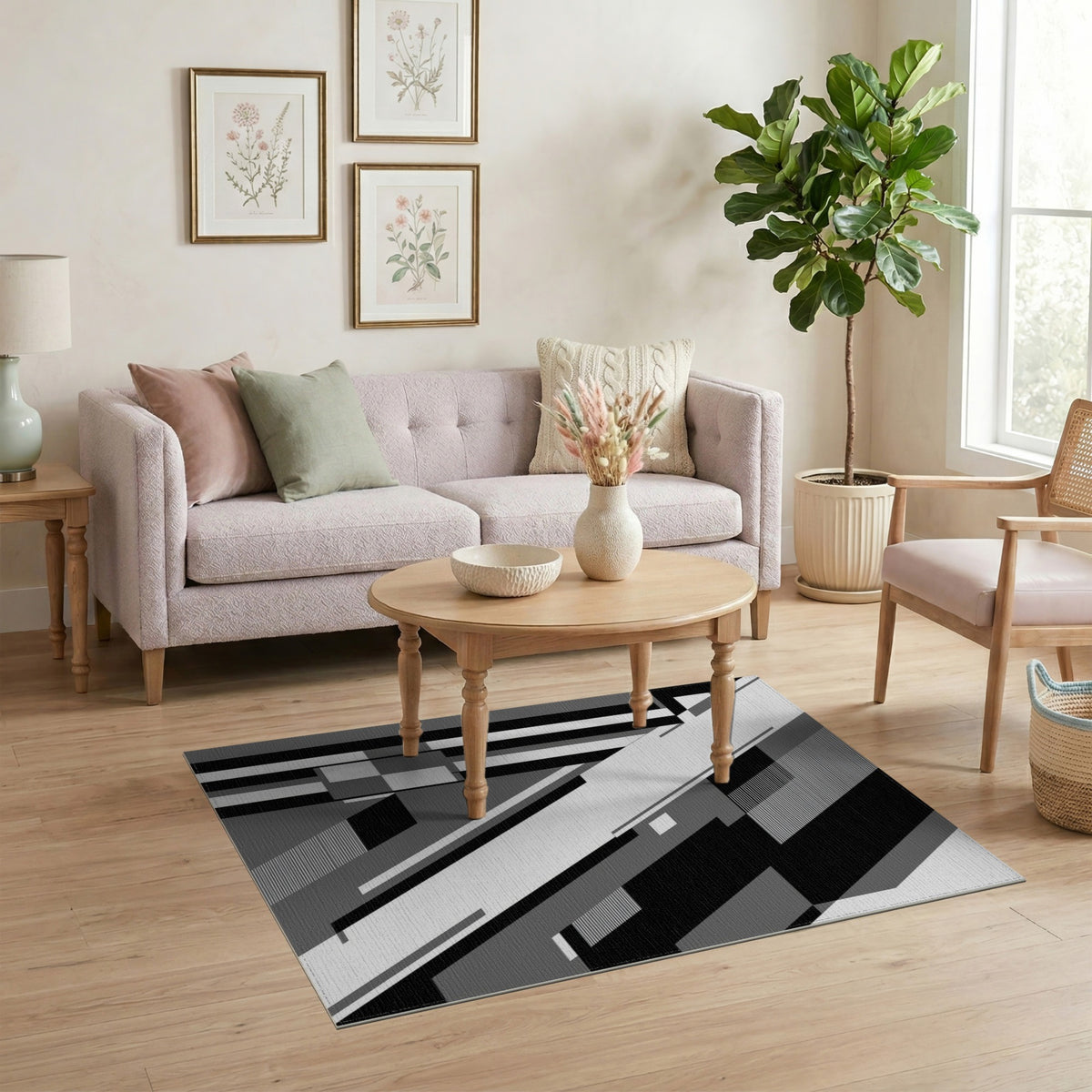Black White Geometric Modern Area Rug