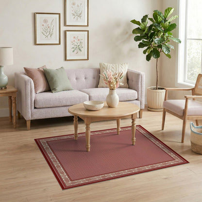 Red Traditional Persian Area Rug with Ornate Border