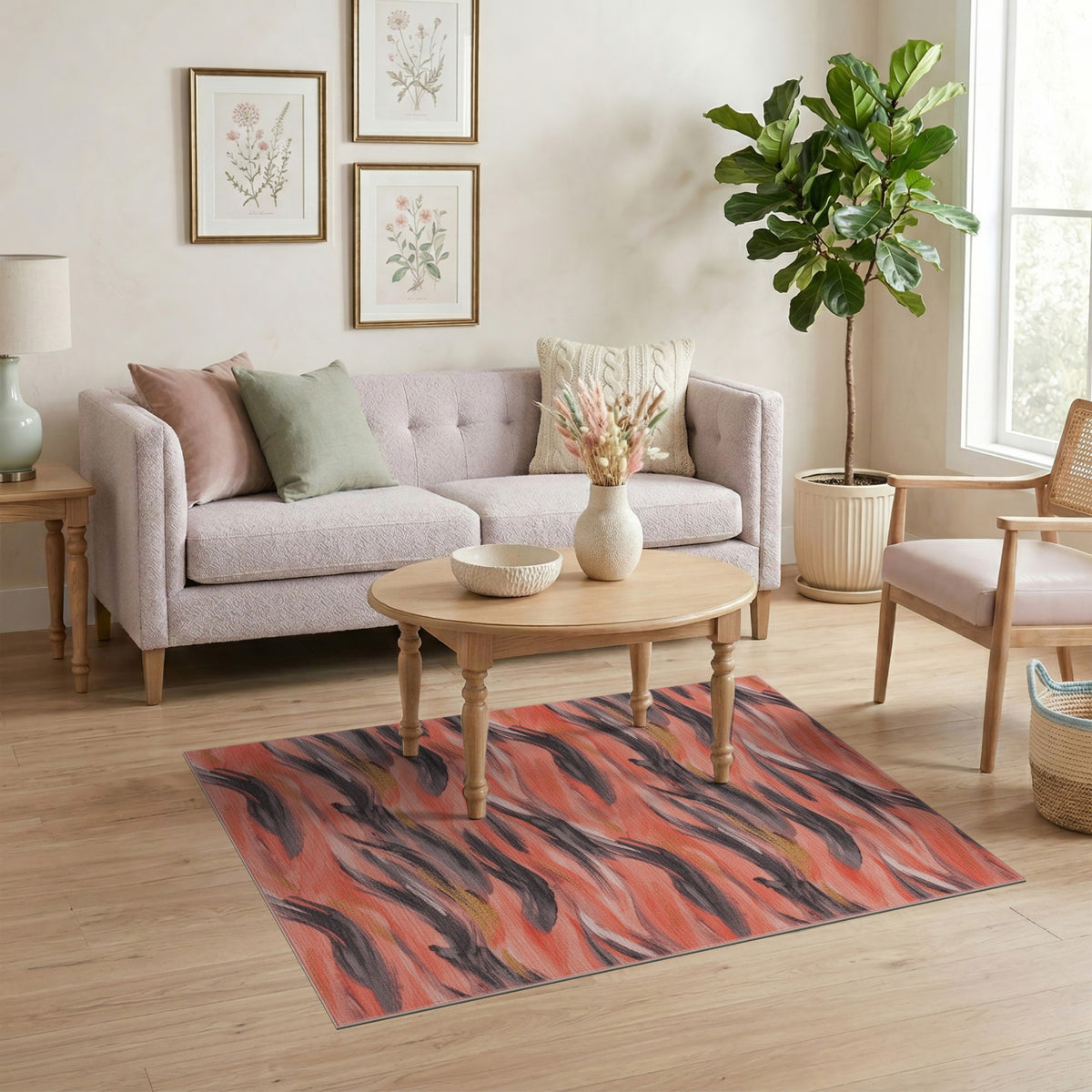 Orange Coral Wave Abstract Area Rug