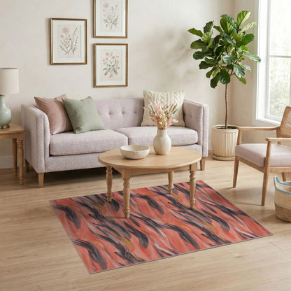Orange Coral Wave Abstract Area Rug