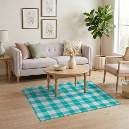 Blue and Teal Checkered Geometric Area Rug