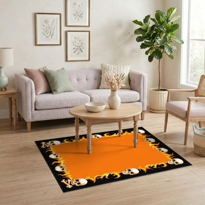 Fiery Skull Flame Orange Area Rug