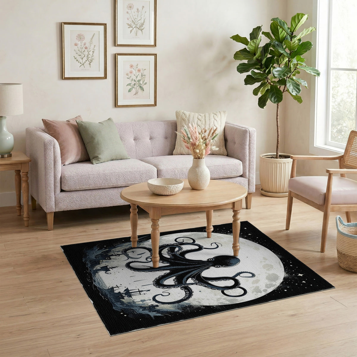 Kraken Octopus Moon Area Rug