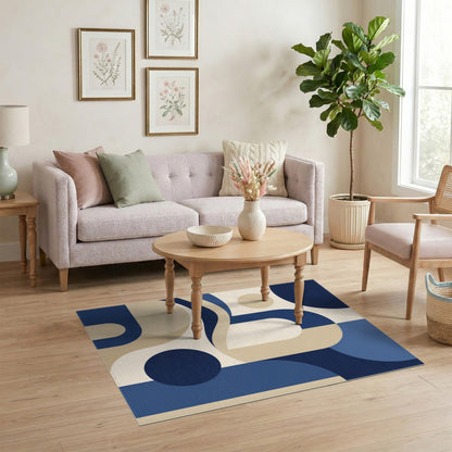 Geometric Modern Blue and Teal Navy Blue Geometric Arch Area Rug