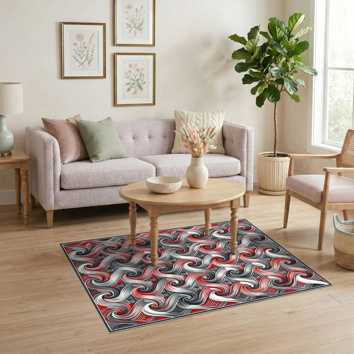 Multi-color and Patterns Red Swirl Abstract Area Rug