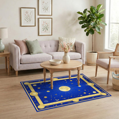 Celestial Moon Phase Blue Area Rug