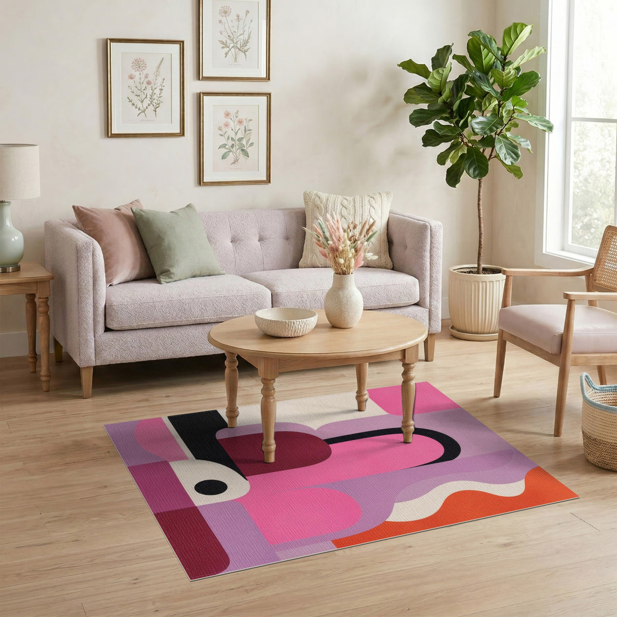 Bold Pink Geometric Arch Area Rug