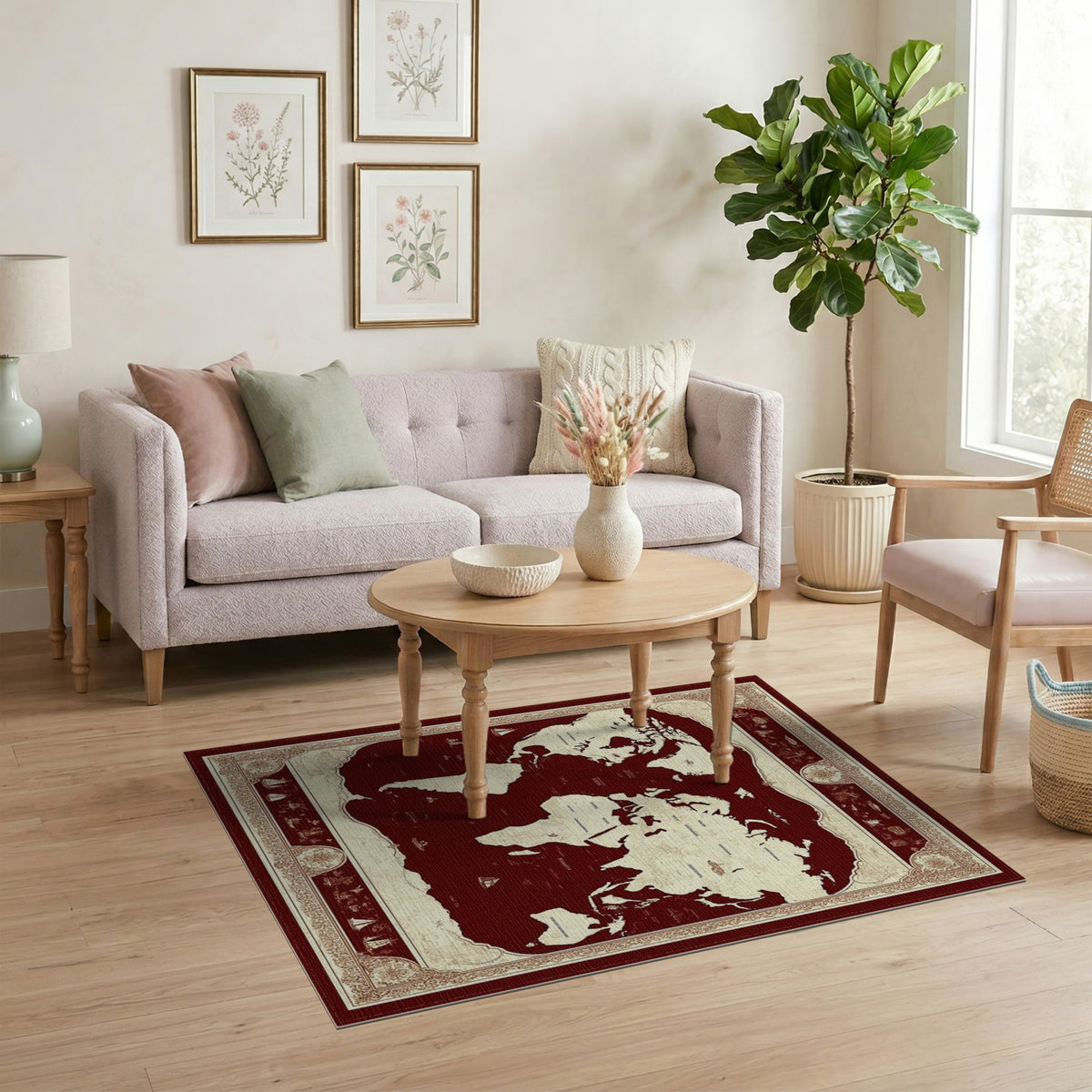 Vintage Red World Map Area Rug