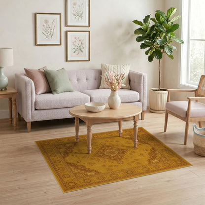 Yellow Golden Yellow Persian Medallion Area Rug