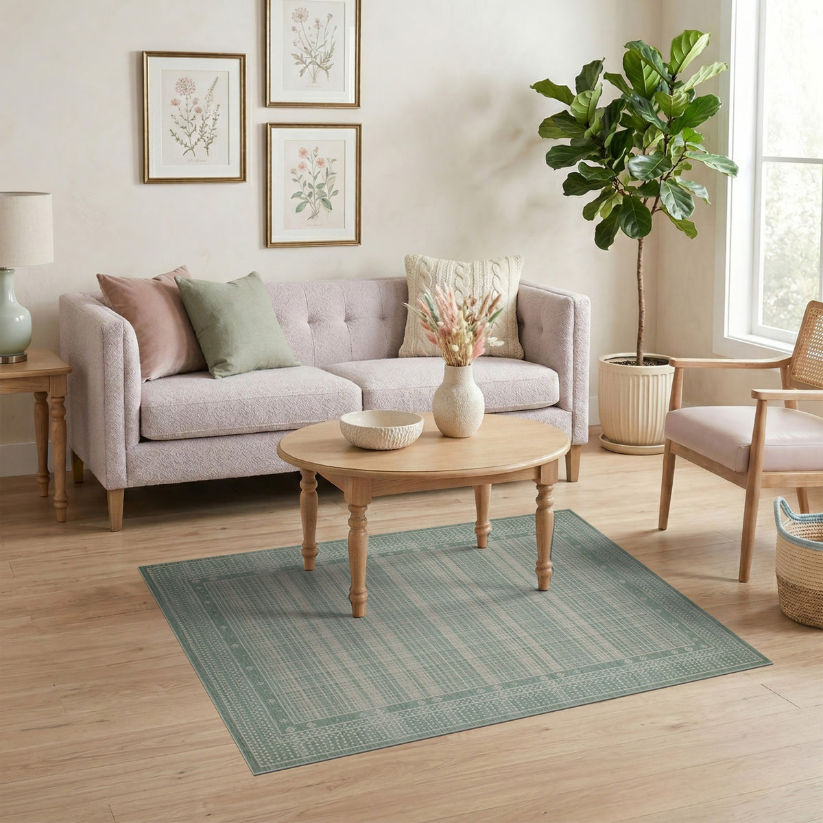 Blue and Teal Geometric Grid Area Rug