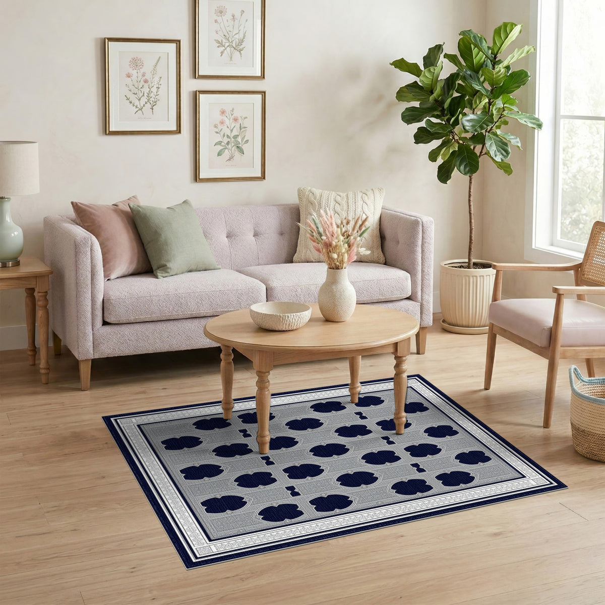 Navy Blue Quatrefoil Persian Area Rug