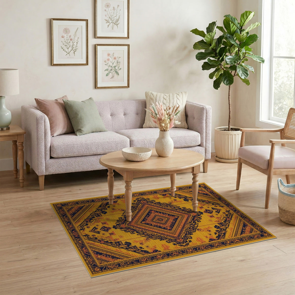 Yellow Southwestern Diamond Medallion Rug