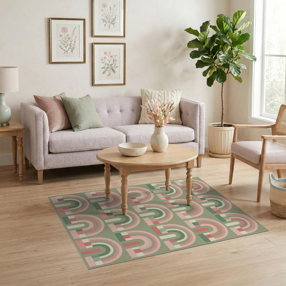 Geometric Modern Pink Geometric Arch Area Rug