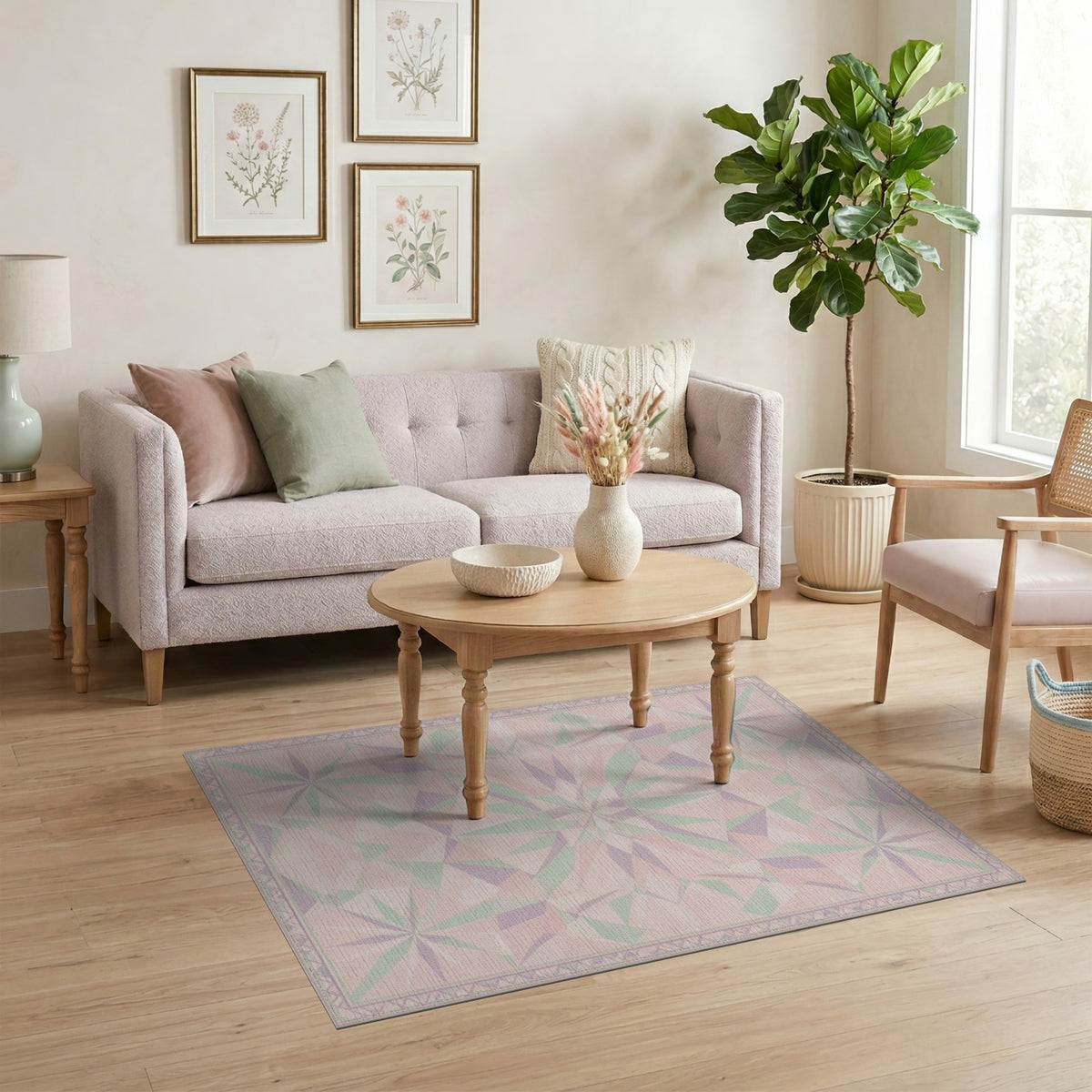 Pink Geometric Starburst Area Rug