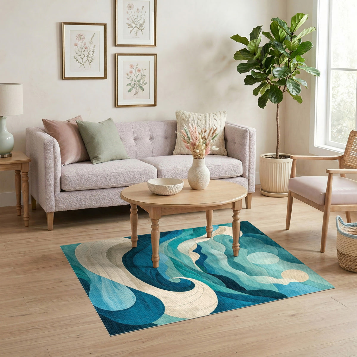 Blue Teal Wave Coastal Blue and Teal Area Rug
