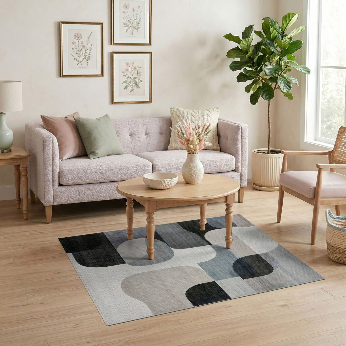 Shapes Grey Abstract Shapes Area Rug