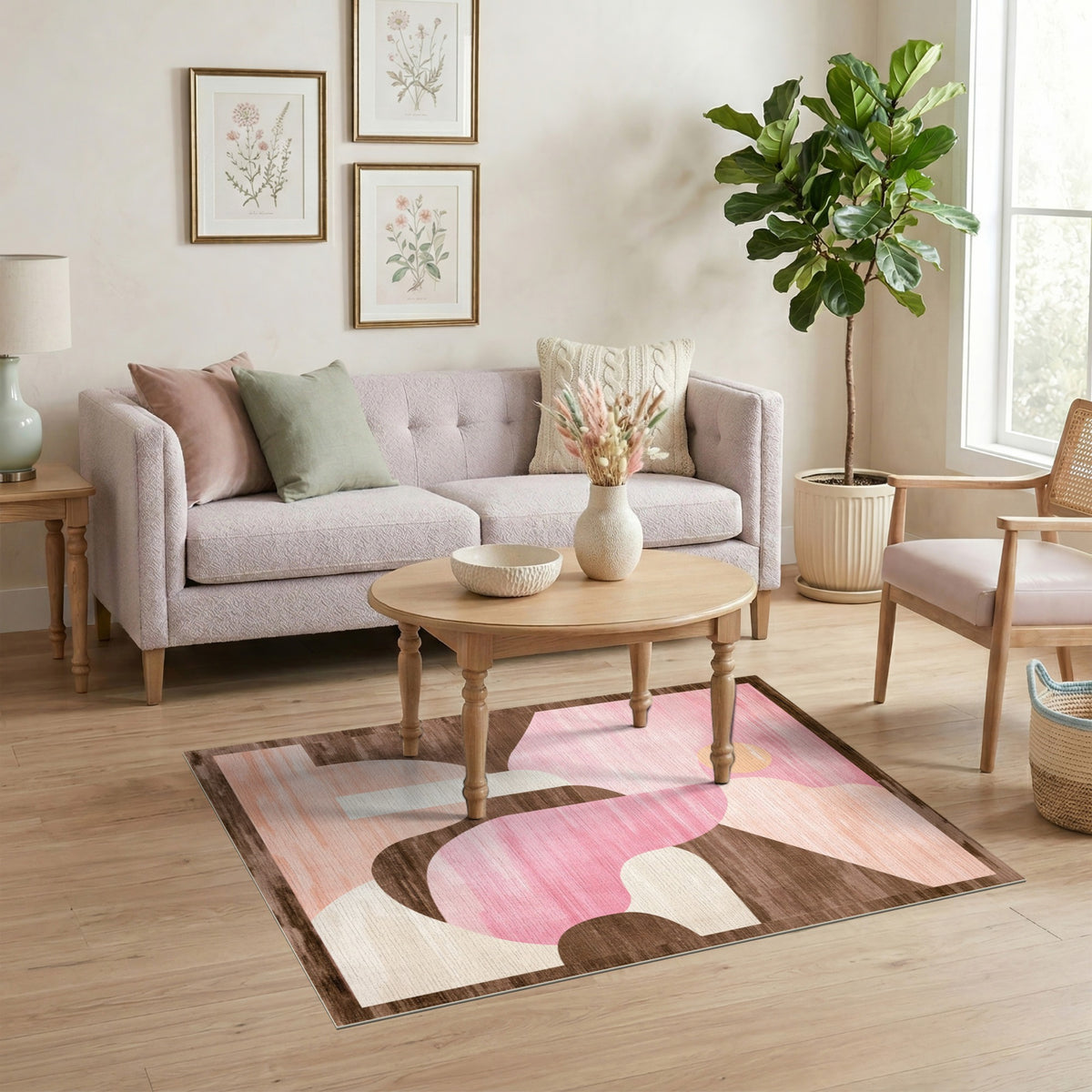 Blush Pink Abstract Area Rug