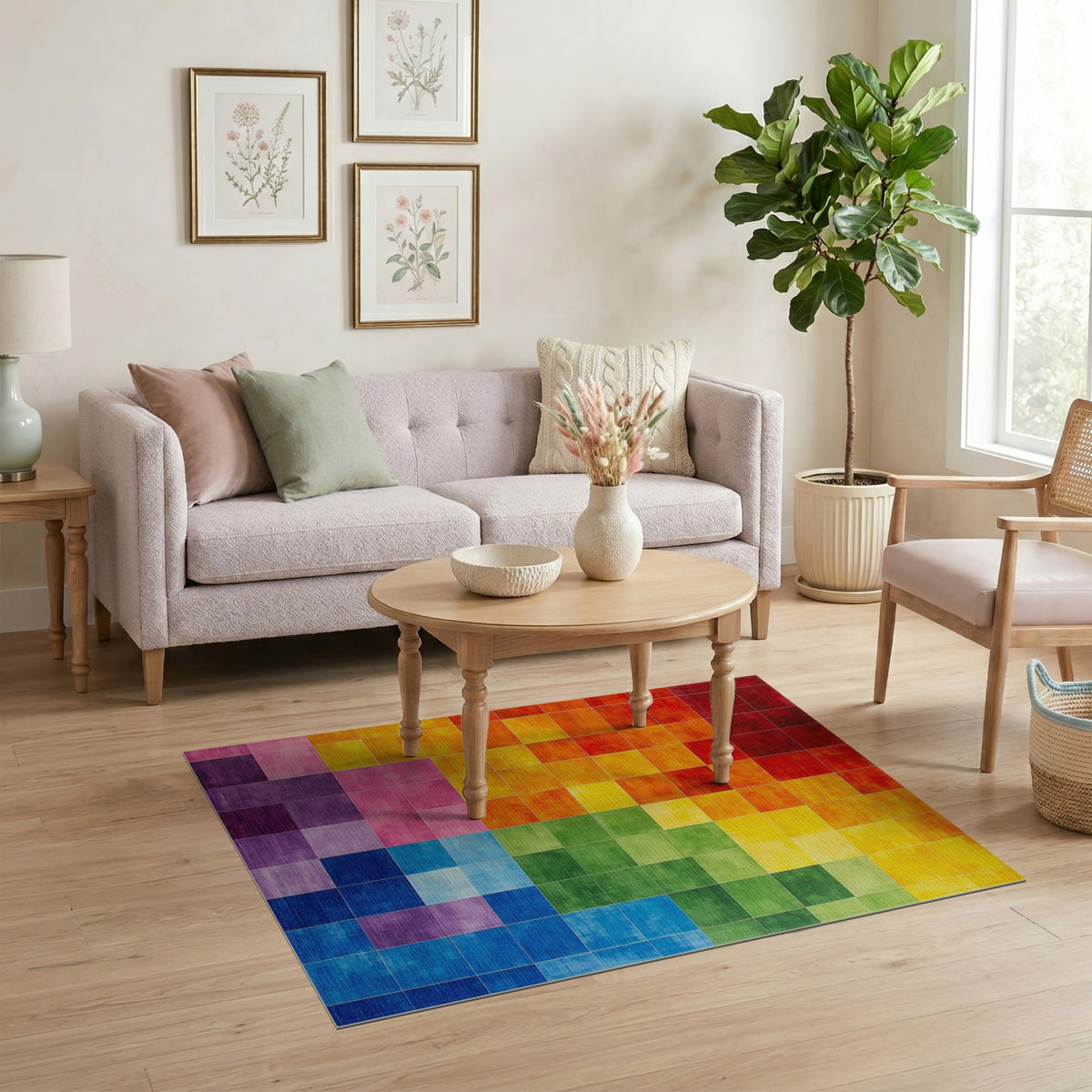 Rainbow Spectrum Grid Area Rug