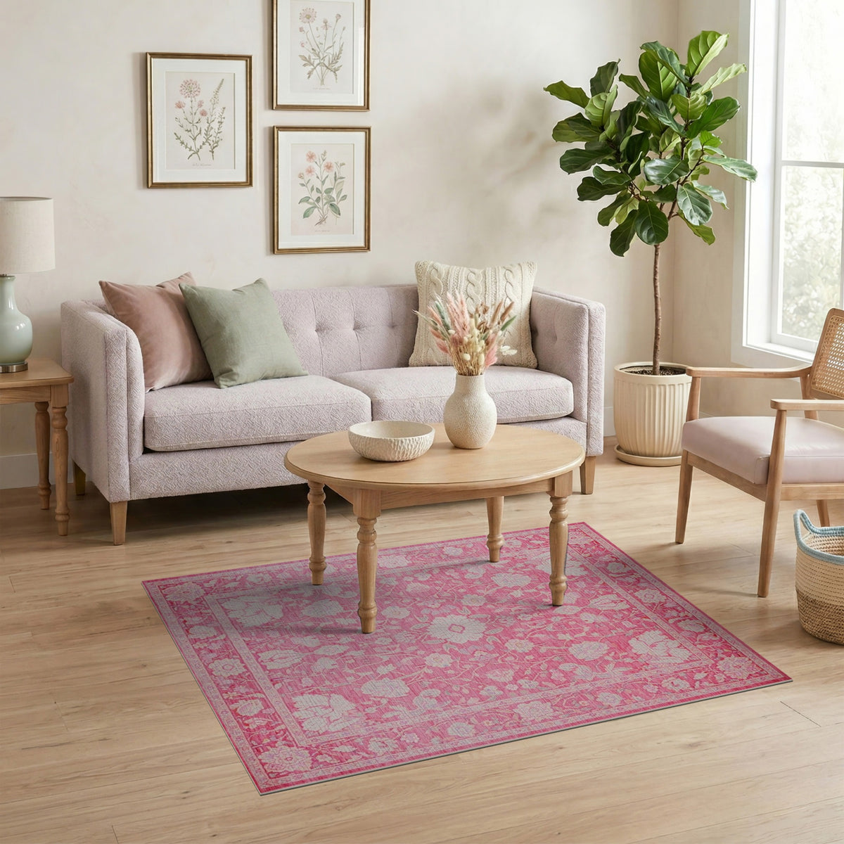 Pink Floral Vintage Area Rug
