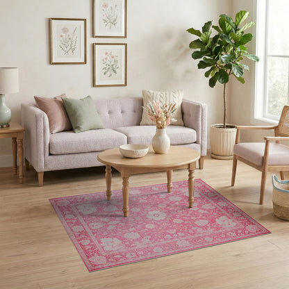 Pink Floral Vintage Area Rug