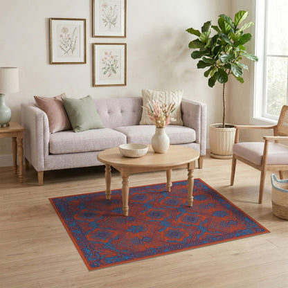 Orange Vibrant Orange Blue Persian Floral Area Rug