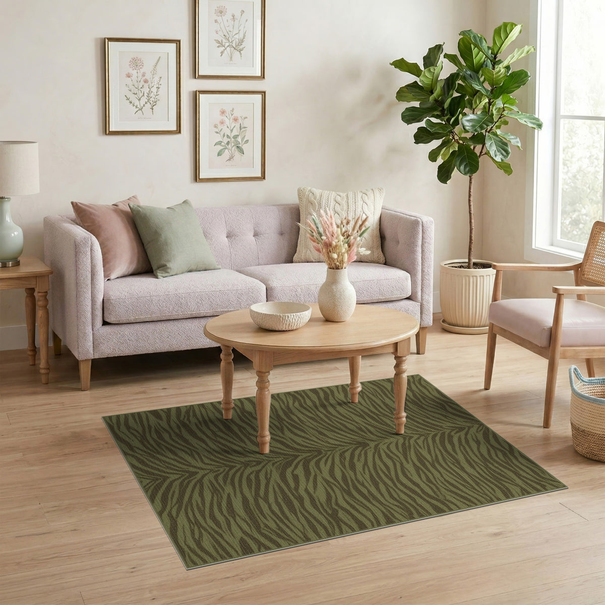Green Wavy Stripe Washable Area Rug