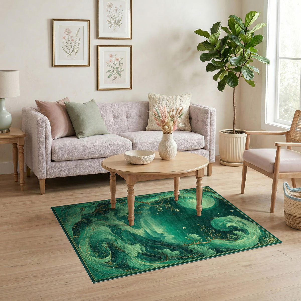 Ethereal Teal Swirl Abstract Area Rug