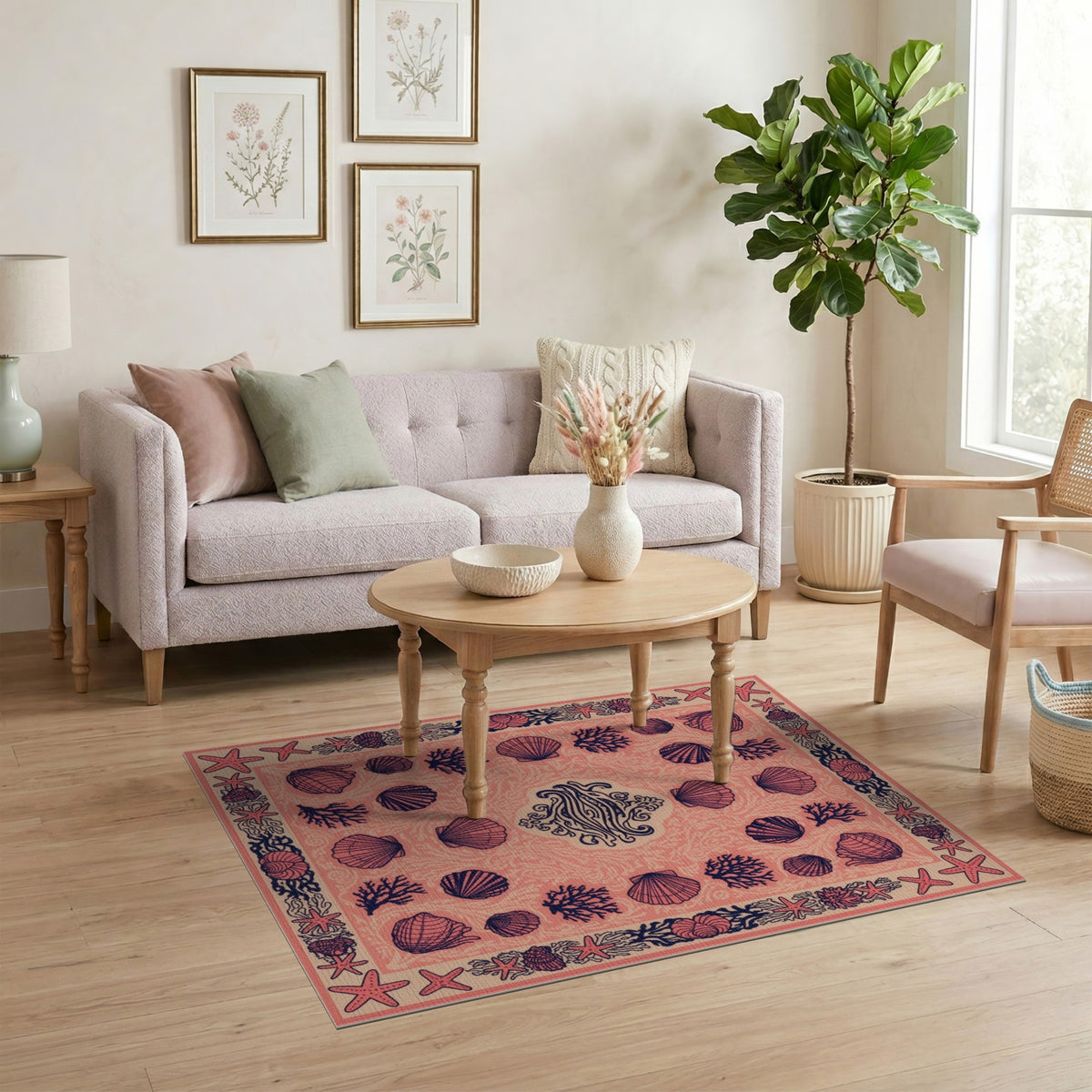 Seashell Pink Seashell Coastal Area Rug