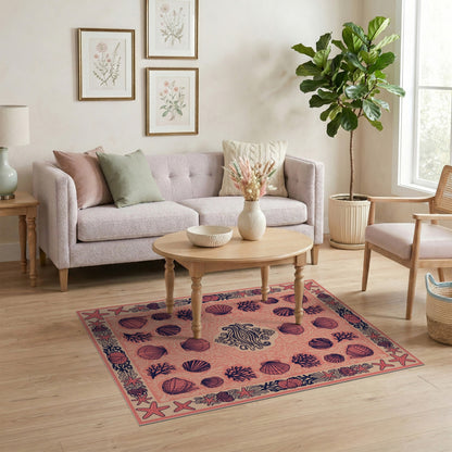 Seashell Pink Seashell Coastal Area Rug