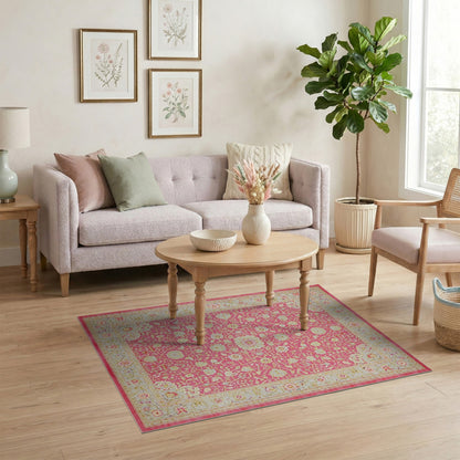 ODIKA Blush Pink Floral Medallion Rug