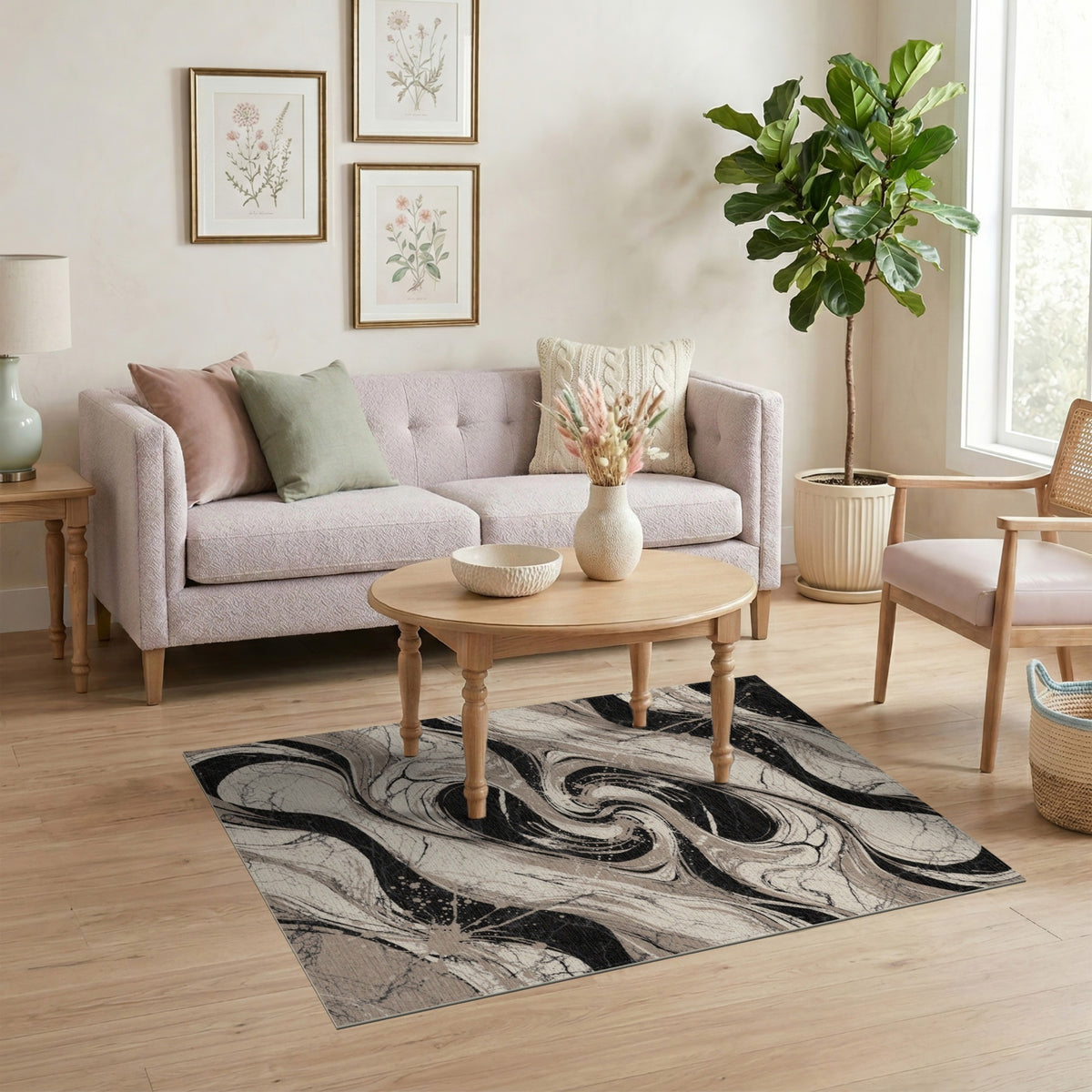 Black and White Swirl Black White Abstract Swirl Area Rug