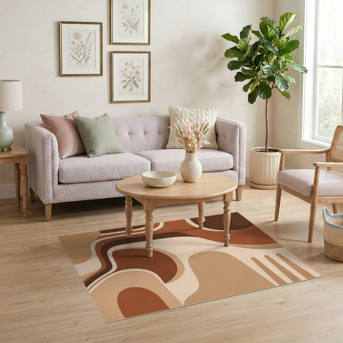 Brown and Tan Brown Tan Organic Abstract Area Rug
