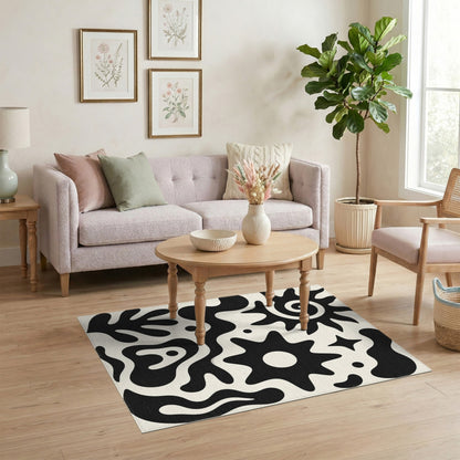 Abstract Area Bold Black White Abstract Area Rug