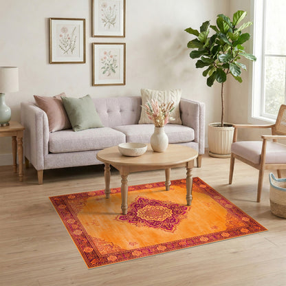 Traditional Persian Vibrant Orange Medallion Persian Area Rug