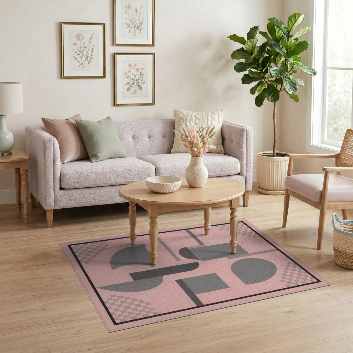 Geometric Modern Abstract Pink Geometric Abstract Area Rug