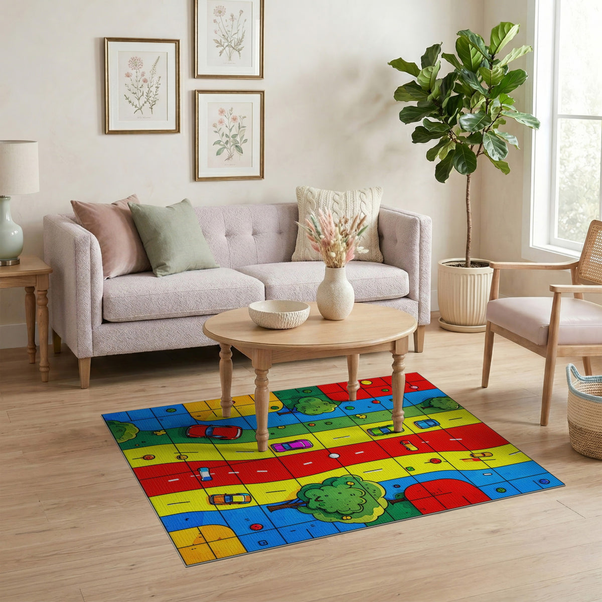Multi-Color Kids Cartoon Traffic Area Rug