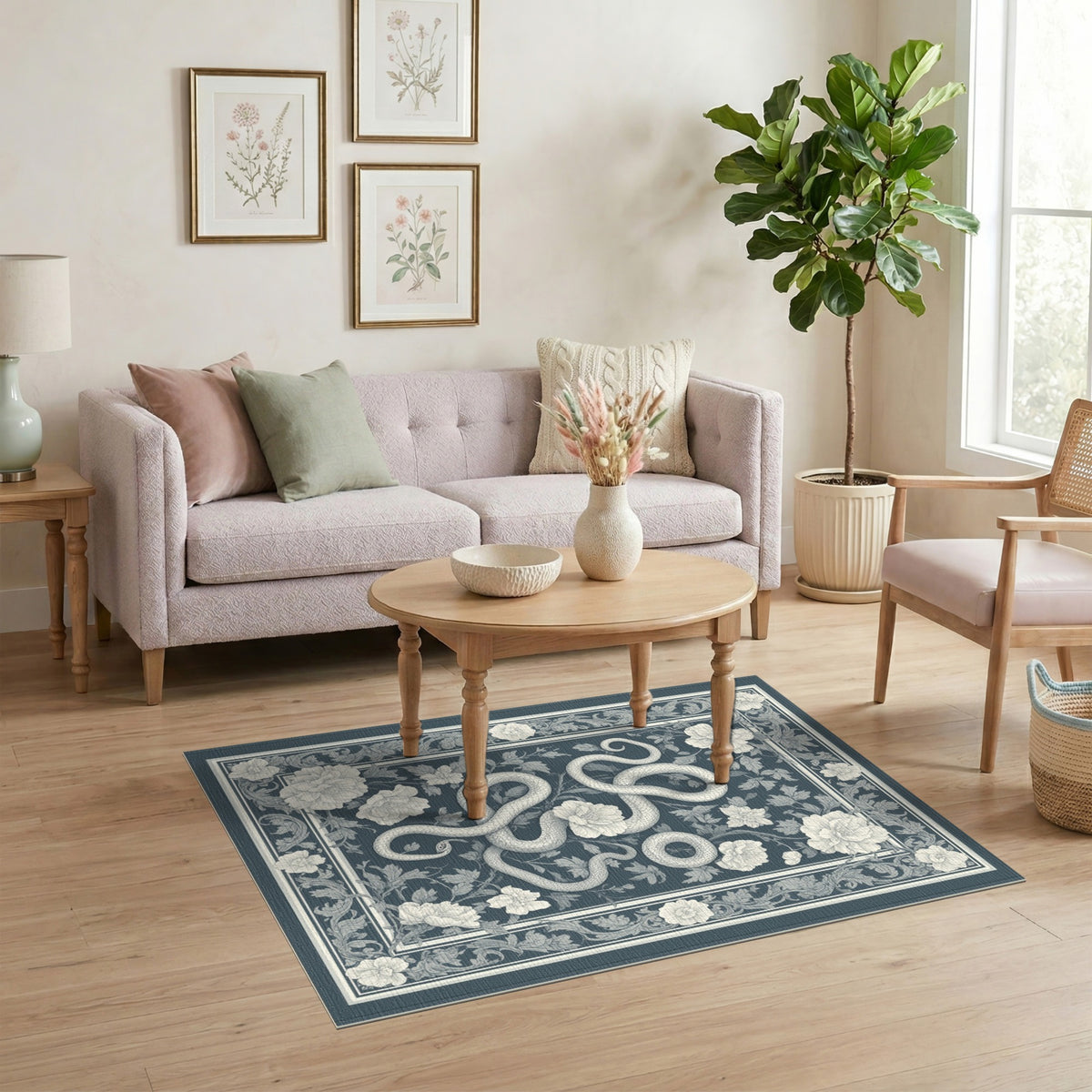 Blue Serpent Floral Vintage Area Rug