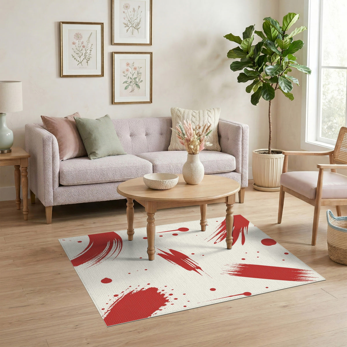 Abstract Area Red Abstract Brushstroke Area Rug