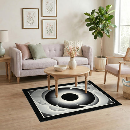 Black White Geometric Vortex Area Rug