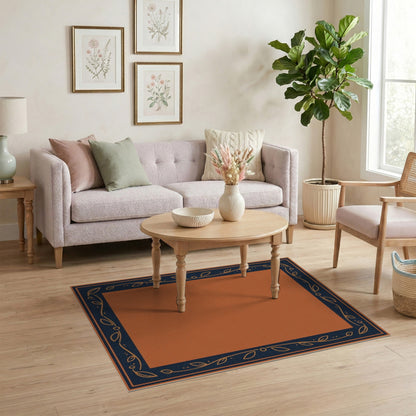 Orange Floral Leaf Border Area Rug