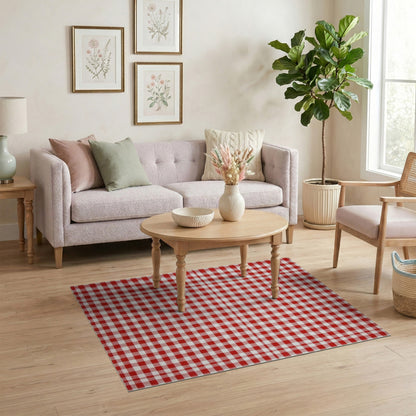 Red Gingham Checkered Red Area Rug
